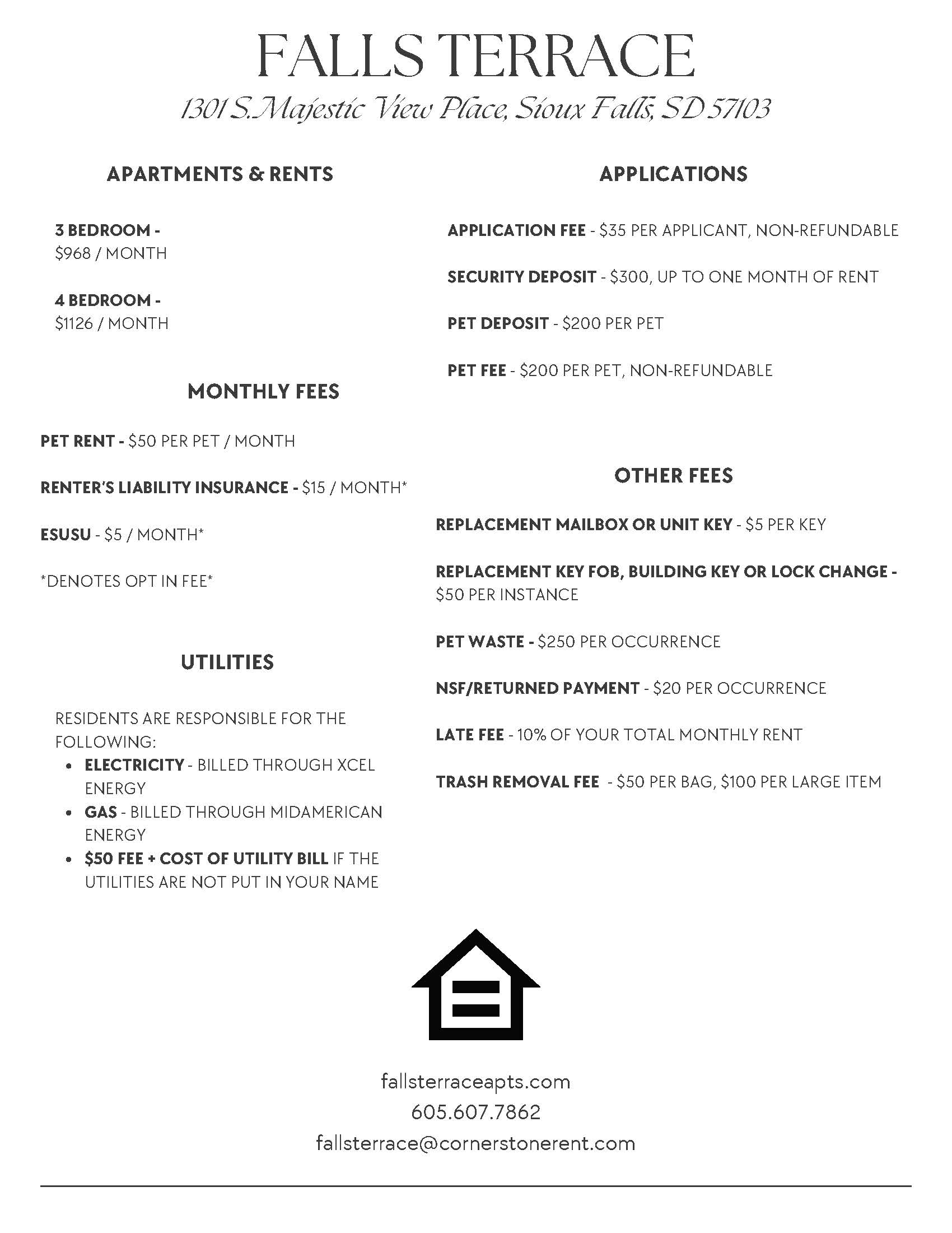 Falls Terrace Fees